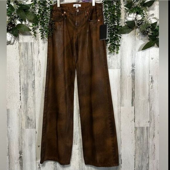 Re/Done Brown Wide Leg Jeans - Picture 1 of 5